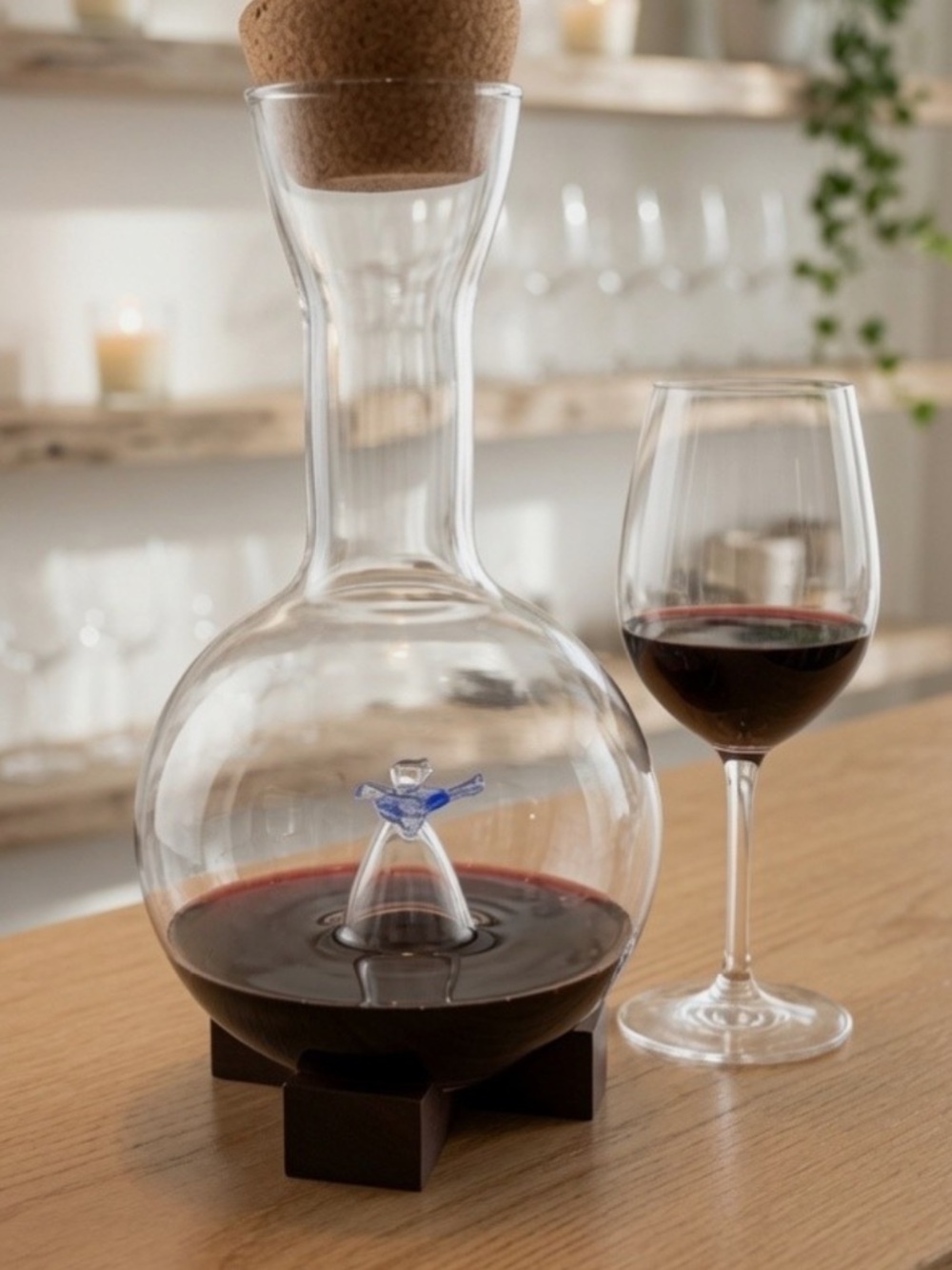 Michael Graves Clear Glass Wine Decanter with Blue Accent and Cork Stopper